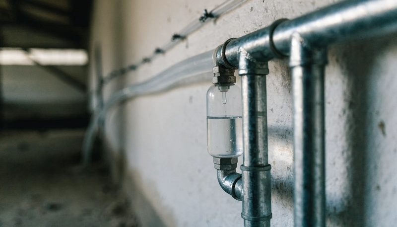 A clean water dosing point on a livestock drinking line.