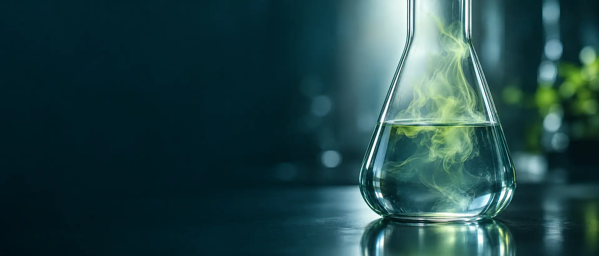 Faint pale yellow-green gas above clear water in a glass vessel