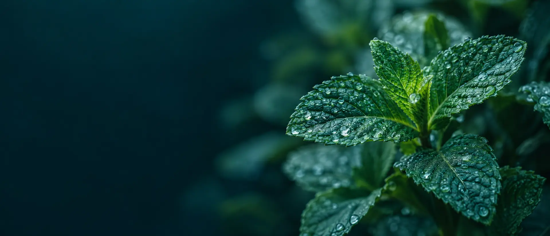 Fresh peppermint leaves with fine droplets