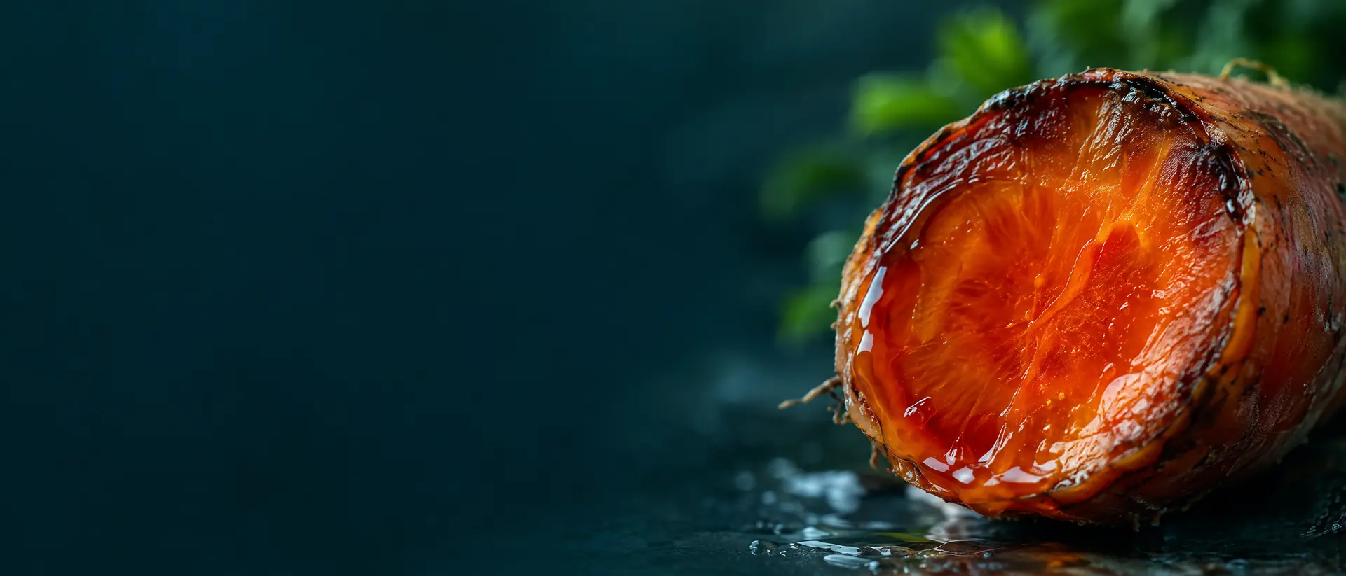 Red-orange oil surface browning at the edges under soft light