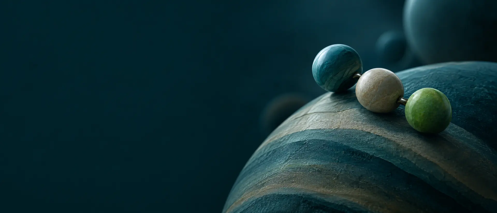 Three-bead chain resting on a large layered sphere in dark atmospheric light