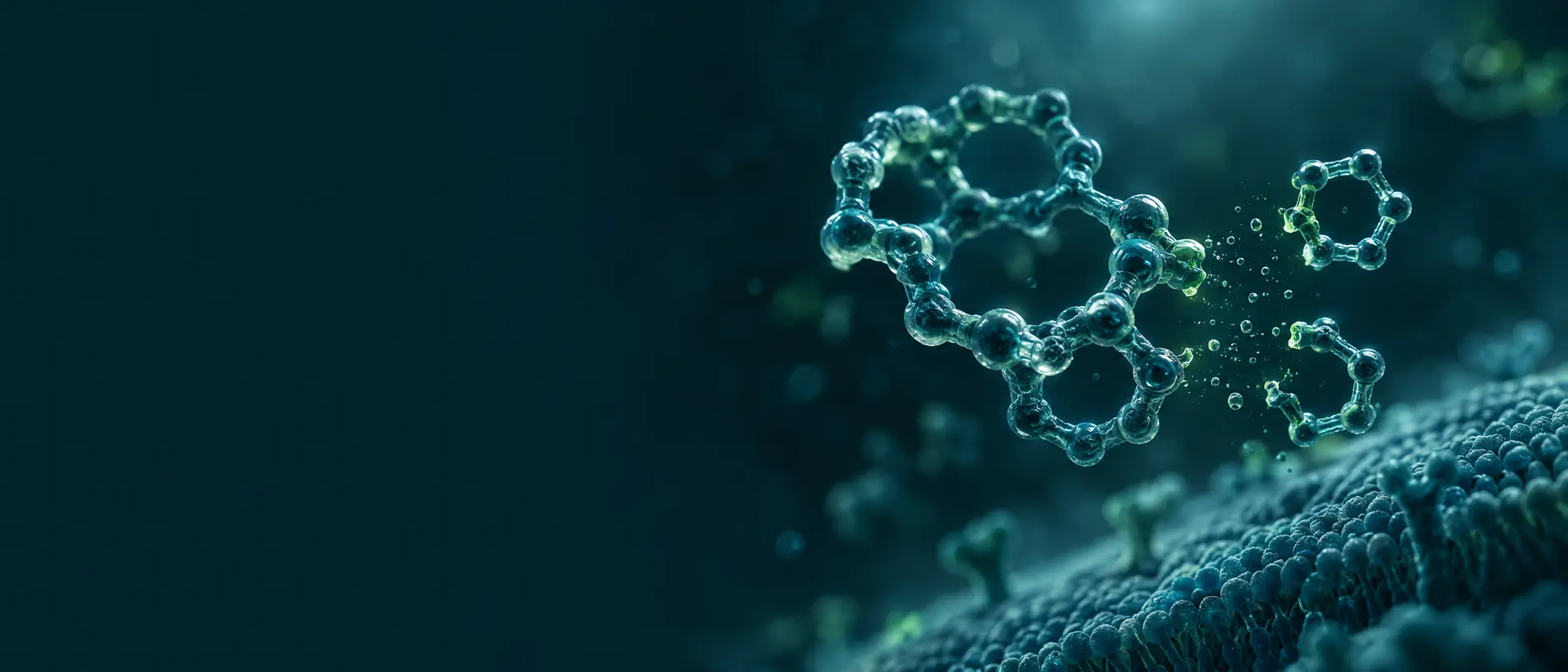 Large linked-ring molecule breaking into smaller fragments near a cell surface
