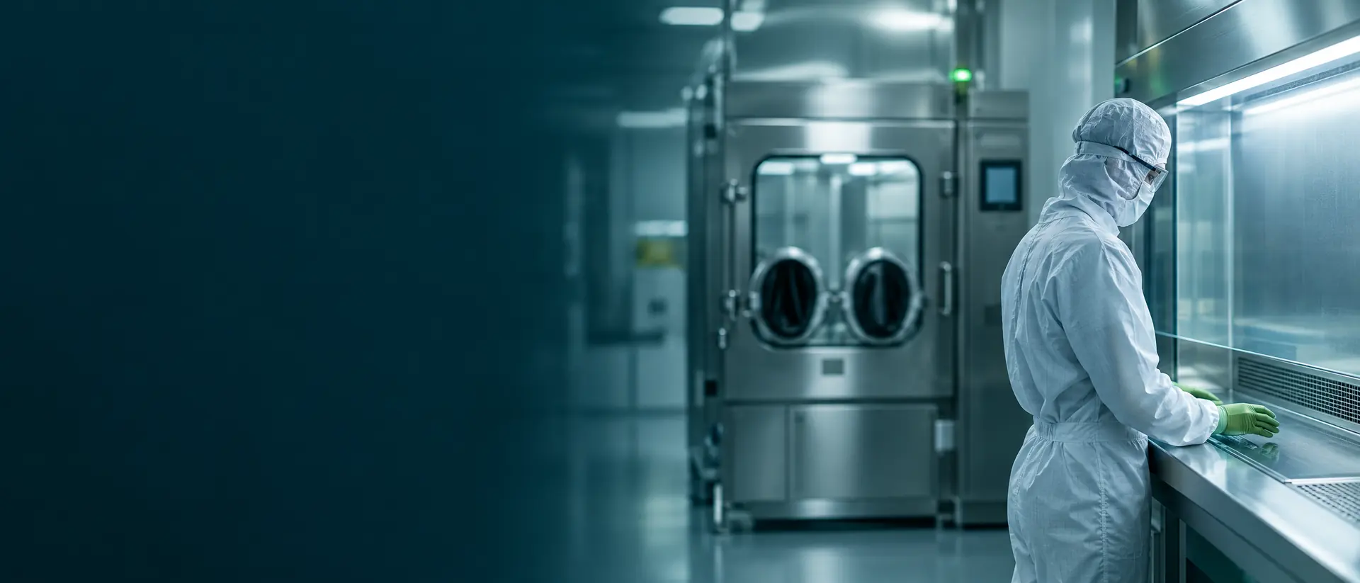 Soft-focus sterile clean room with a closed stainless isolator