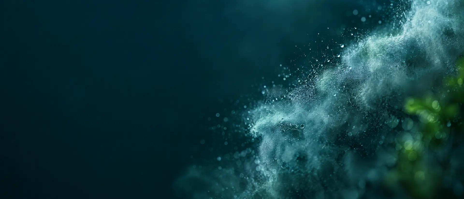 Fine mist cloud hanging in dark teal air