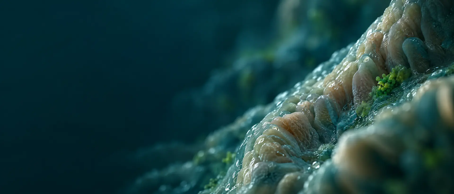 Moist mucosal tissue texture in muted teal and sand