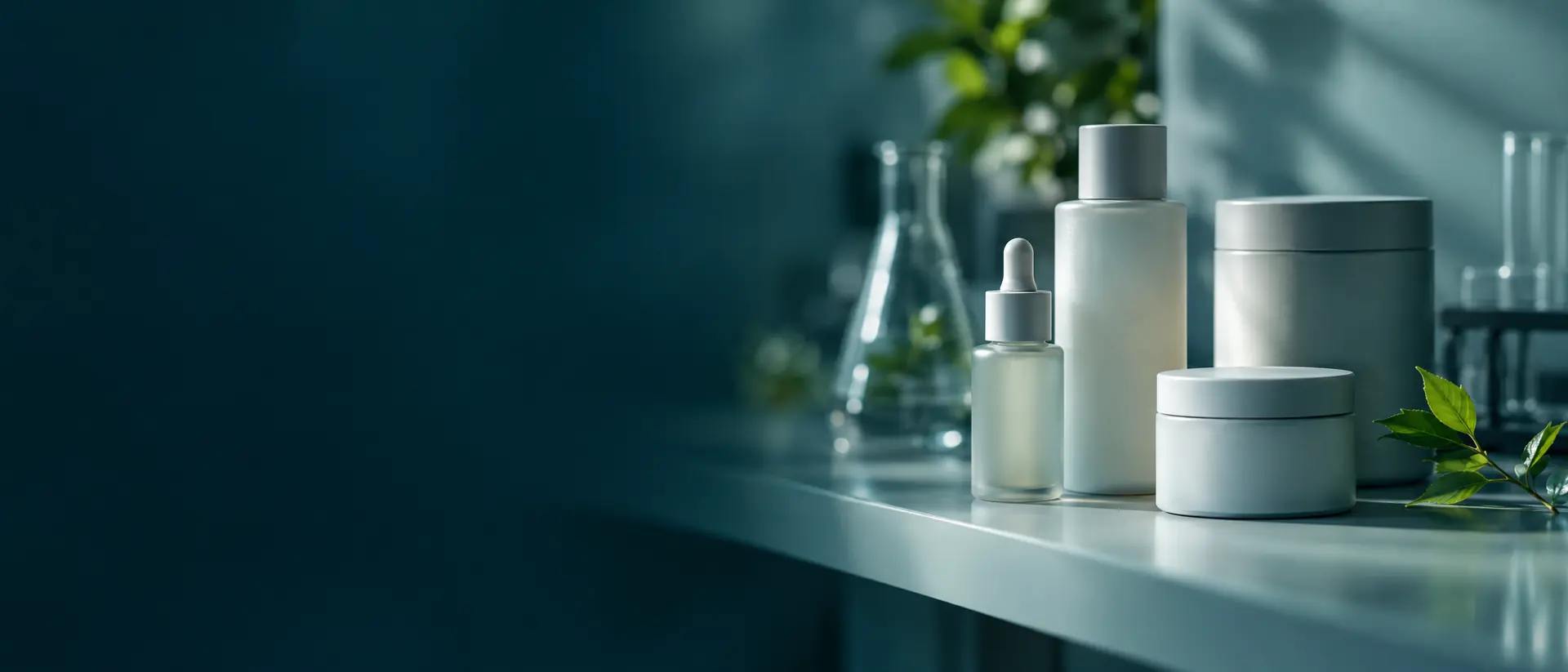 Plain unlabeled containers on a clean shelf