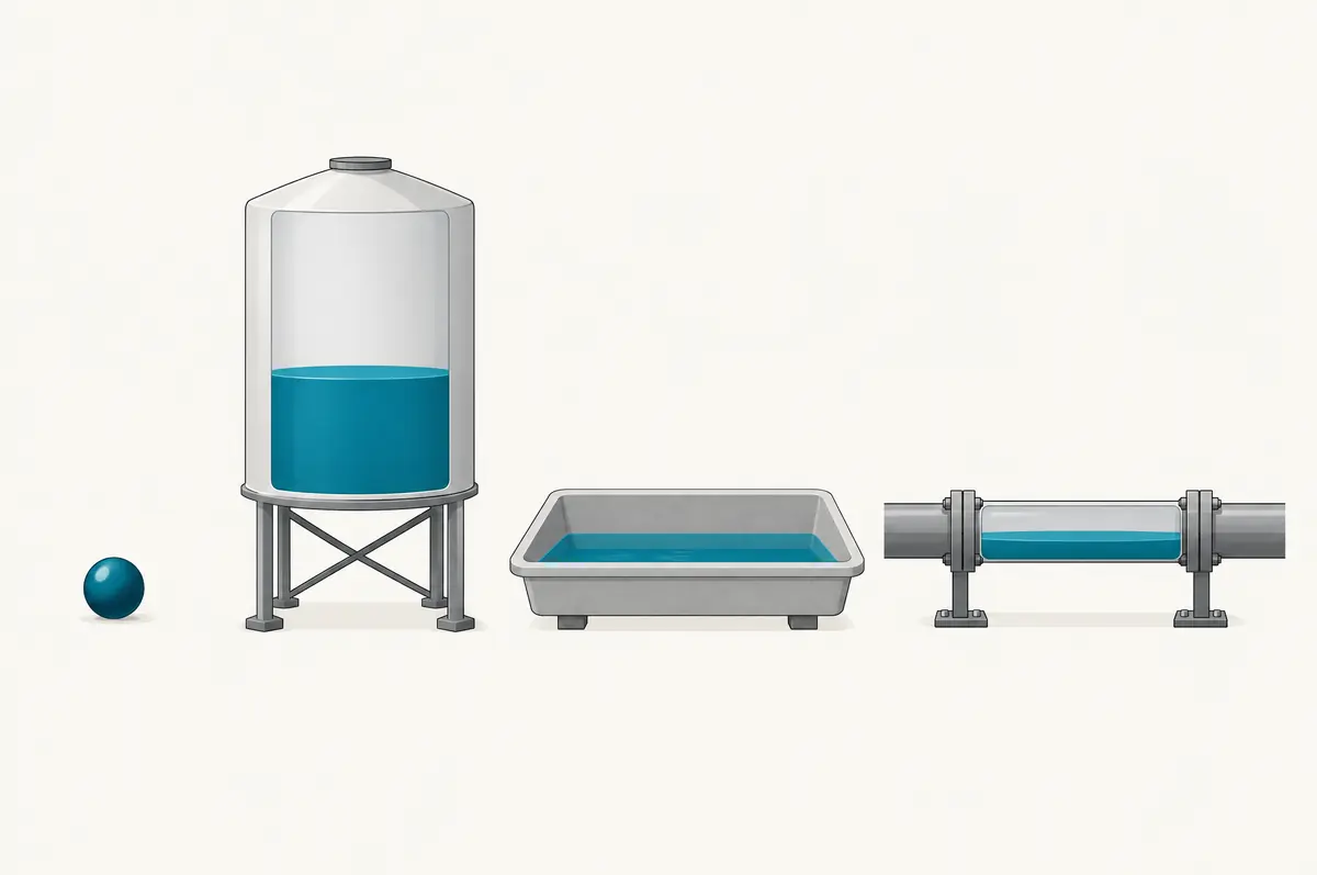Diagram of a small concentrate sphere scaled into a tank, footbath and water line with proportional fills