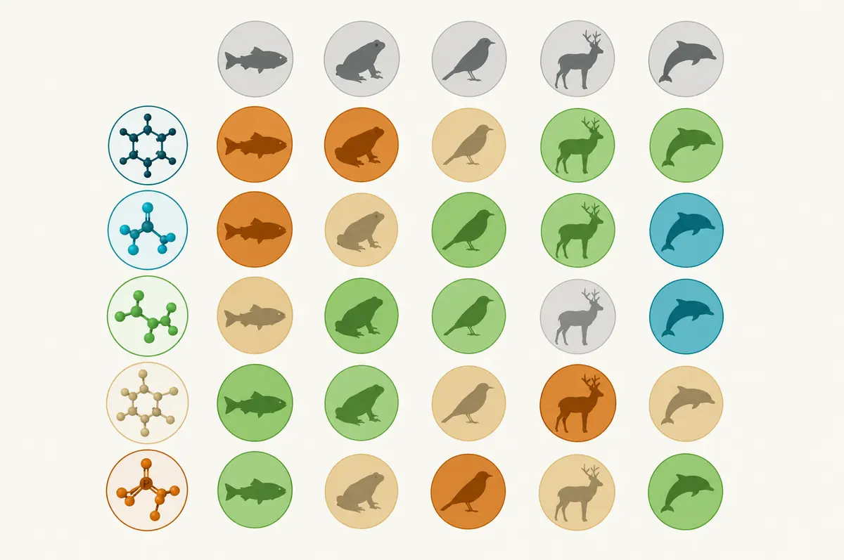 Grid of shaded circles pairing active shapes with simple animal silhouettes