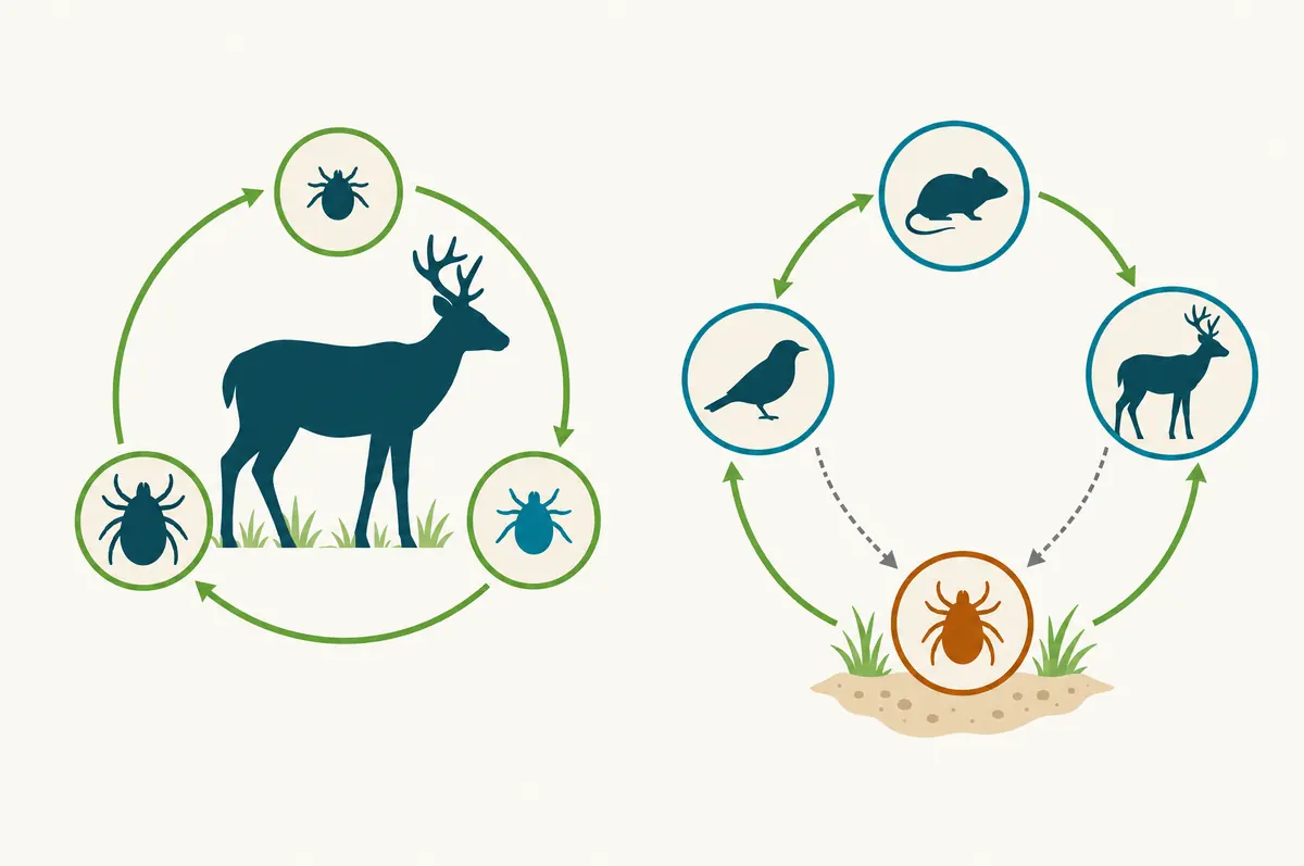 One-host and three-host life cycle diagrams side by side, drawn as simple shapes