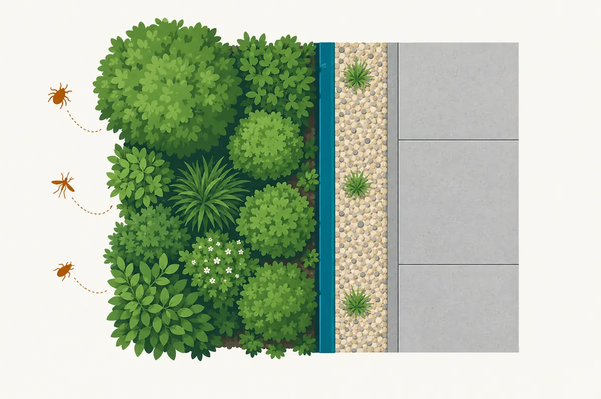 Diagram of vegetation, a dry gravel buffer and hard standing separated by a barrier band