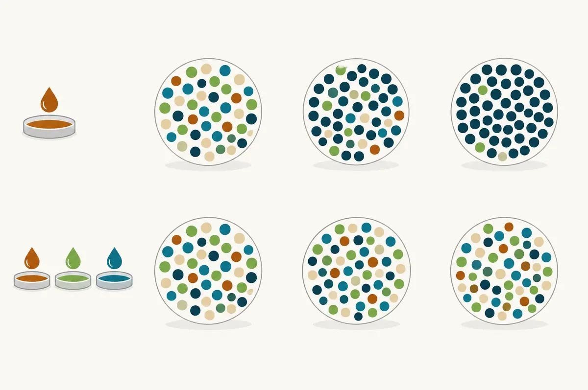 Circle diagram comparing a population under one repeated treatment with a population under rotation