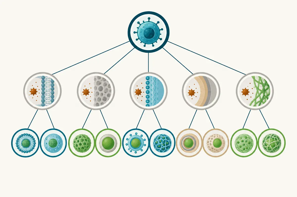 Circle-based decision tree linking an active's profile to delivery barriers and encapsulation strategies