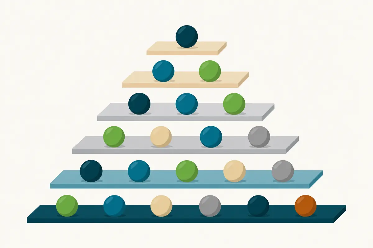 Evidence ladder of stacked tiers with unlabeled circles placed at different heights
