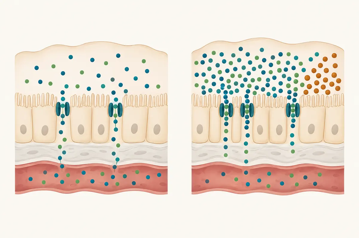 Diagram of saturable gut transporters absorbing most of a small dose but only a fraction of a large dose