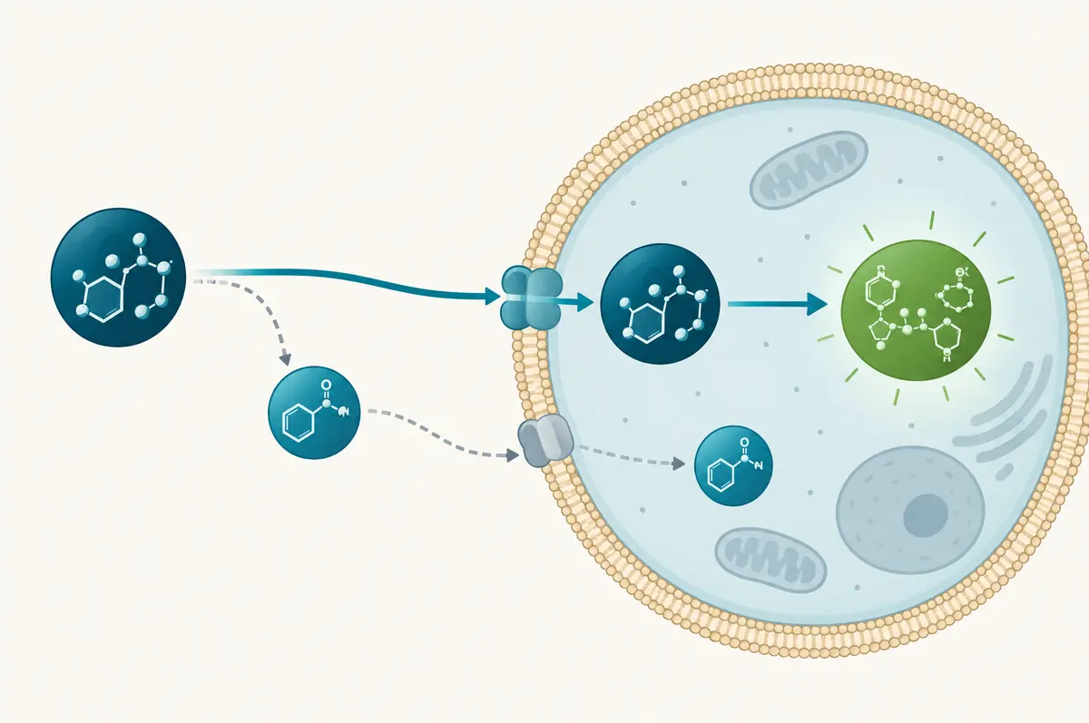 Diagram of a precursor circle becoming NAD+ in a cell while part converts to a smaller circle beforehand