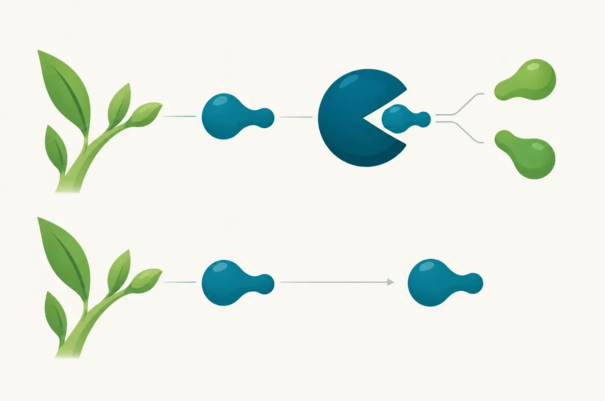 Diagram of a precursor converted to its active form when the enzyme is present and passing unconverted without it
