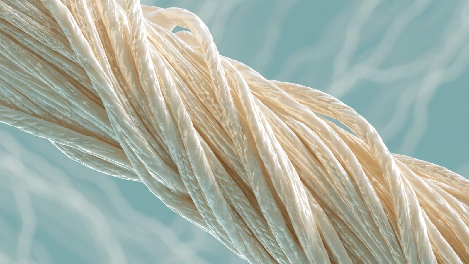 A decorative microscopic-texture image showing bundled braided fibres.