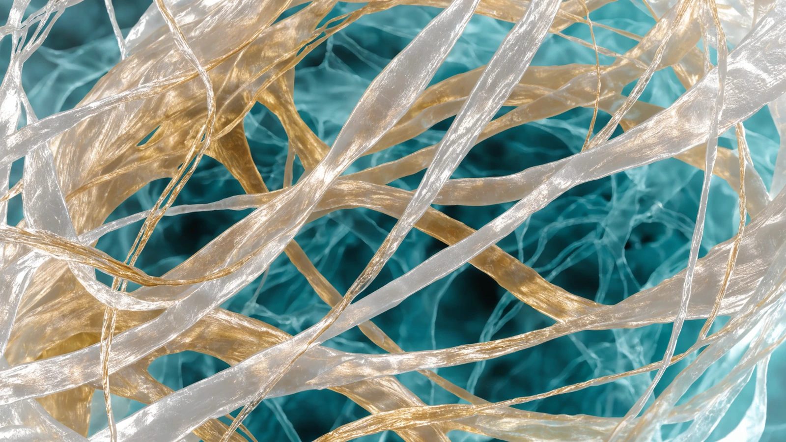 A decorative microscopic-texture image showing a tangled mesh of fine fibres.