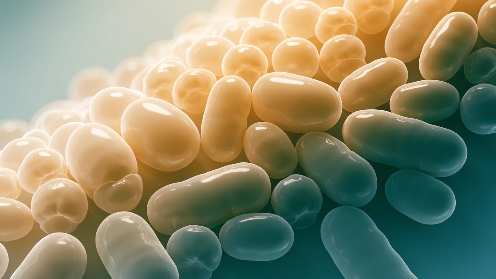A decorative microscopic-texture image showing a colony of rounded and rod-shaped microbial cells.