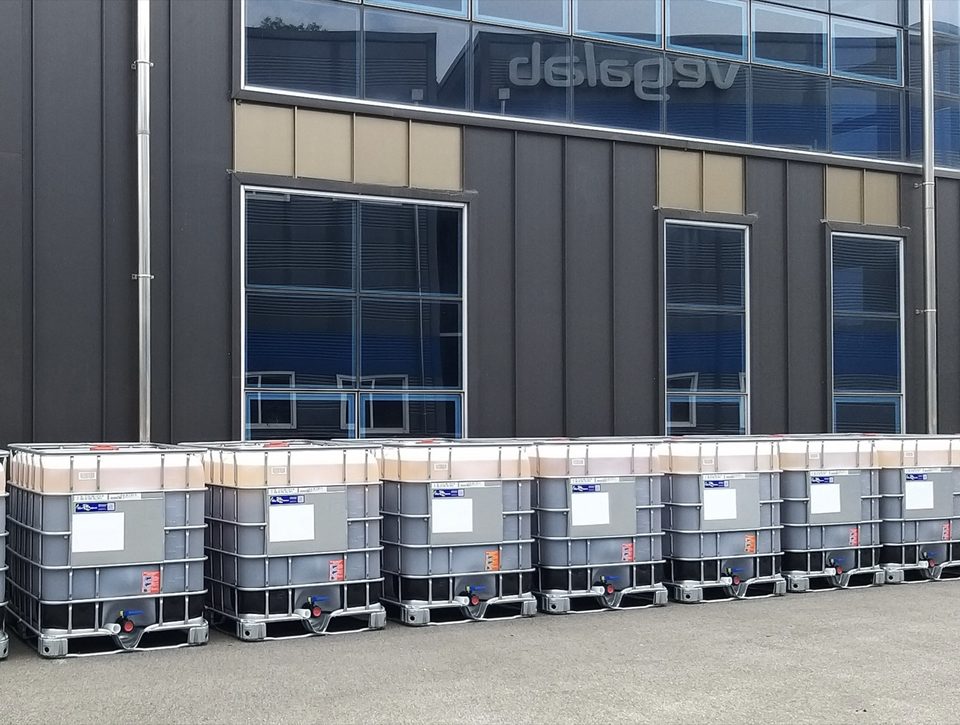 Vegalab bulk product totes at the manufacturing facility