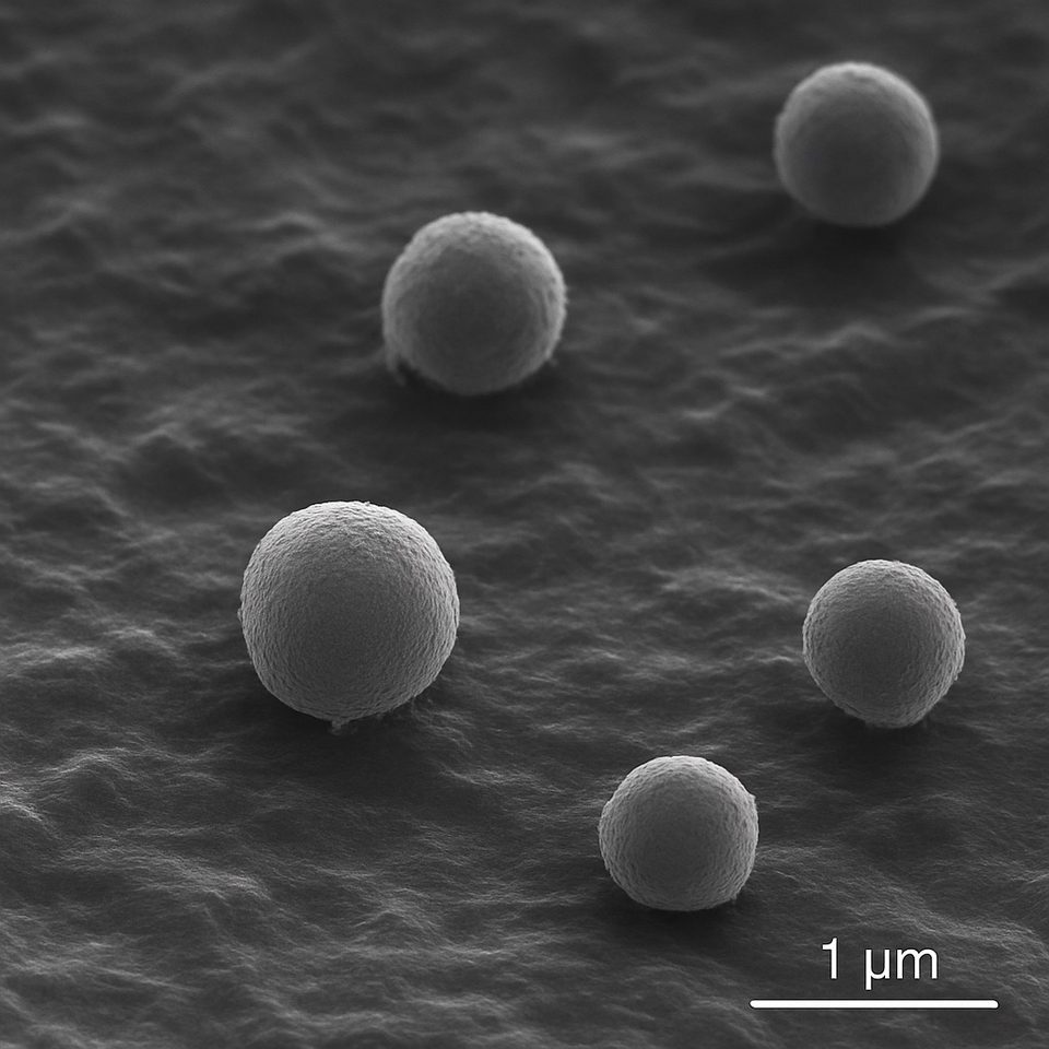Electron micrograph of Vegalab nano-encapsulation microspheres
